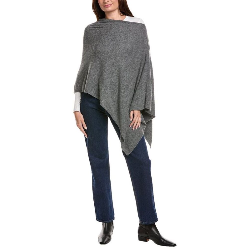 Amicale Cashmere Jersey Asymmetrical Cashmere Poncho, Grey